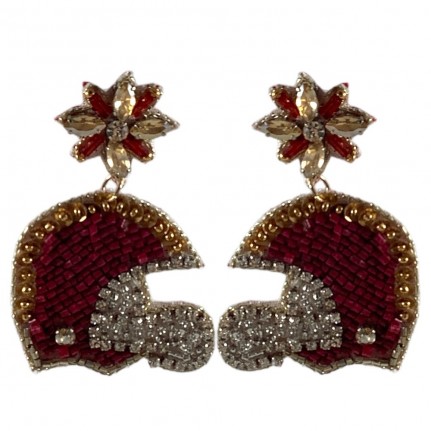 SEED BEAD HELMET EARRINGS - BURGUNDY & GOLD