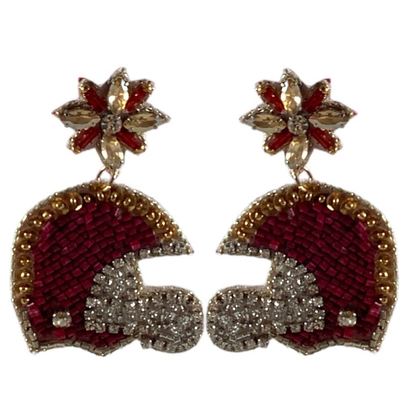 SEED BEAD HELMET EARRINGS - BURGUNDY & GOLD