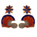 SEED BEAD HELMET EARRINGS - ORANGE & BLUE