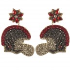 SEED BEAD HELMET EARRINGS - BURUNDY & GREY