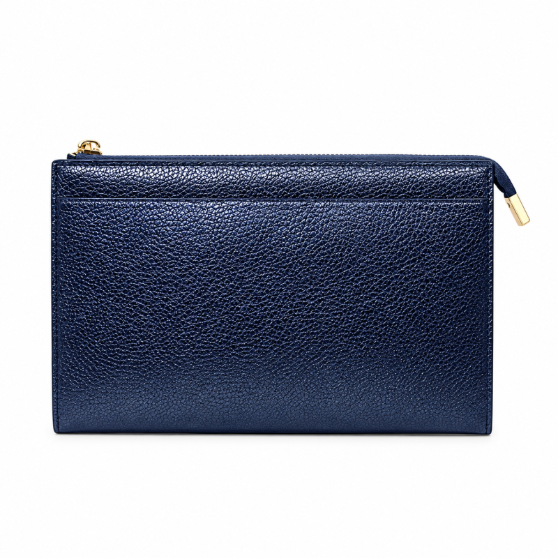 TEXTURED VEGAN LEATHER CLUTCH/CROSSBODY - METALLIC NAVY 
