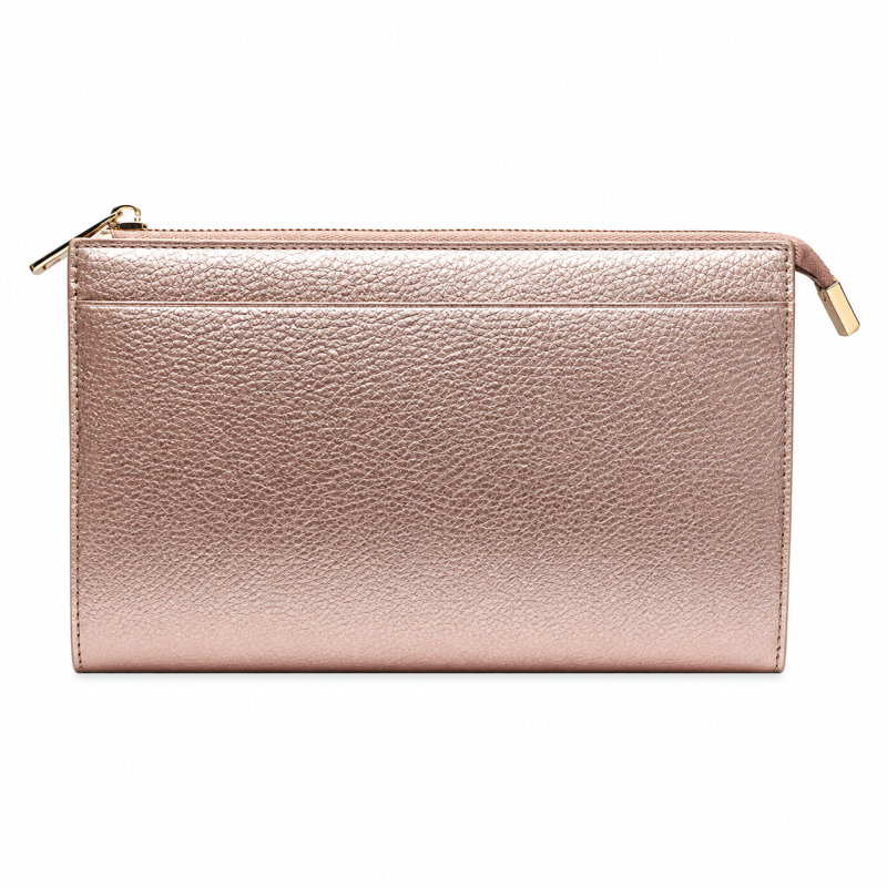 TEXTURED VEGAN LEATHER CLUTCH/CROSSBODY - METALLIC BLUSH 