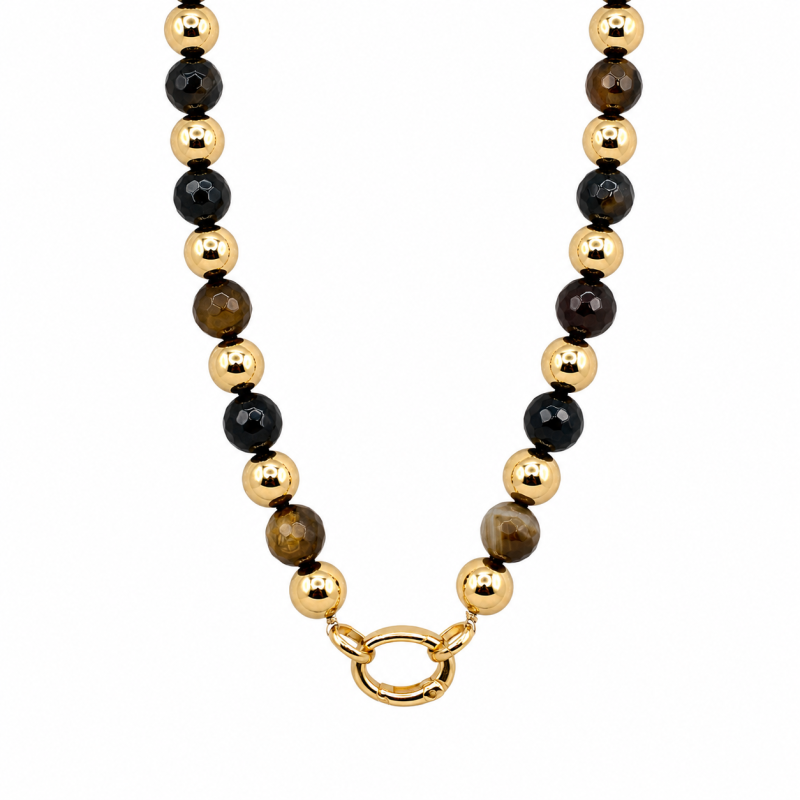 BEADED CHARM NECKLACE - BROWN 