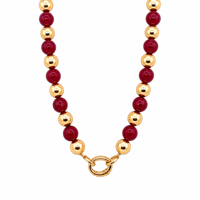 BEADED CHARM NECKLACE - BURGUNDY