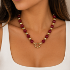 BEADED CHARM NECKLACE - BURGUNDY