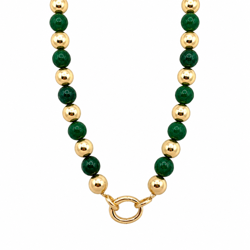 BEADED CHARM NECKLACE - GREEN 