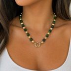 BEADED CHARM NECKLACE - GREEN 