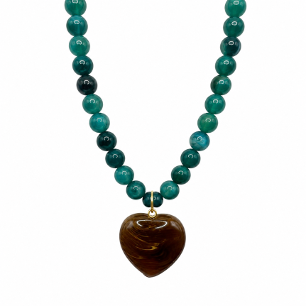 HEART RESIN NECKLACE - DARK BROWN 