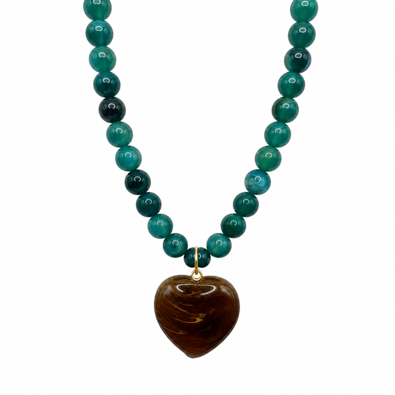 HEART RESIN NECKLACE - DARK BROWN 