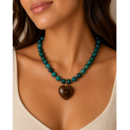 HEART RESIN NECKLACE - DARK BROWN 