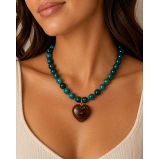 HEART RESIN NECKLACE - DARK BROWN 