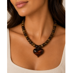 HEART RESIN NECKLACE - DARK BROWN