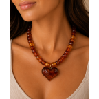 HEART RESIN NECKLACE - AMBER 
