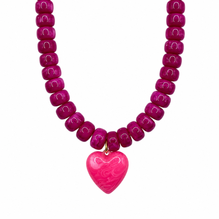 HEART RESIN NECKLACE - FUCHSIA 