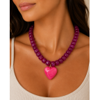 HEART RESIN NECKLACE - FUCHSIA 
