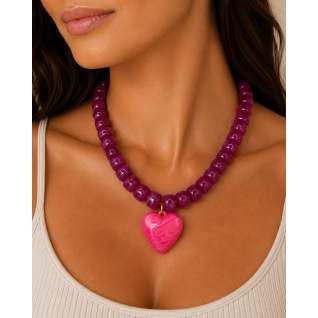 HEART RESIN NECKLACE - FUCHSIA 