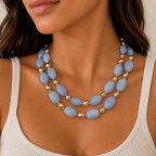BEADED RESIN NECKLACE - LIGHT BLUE 