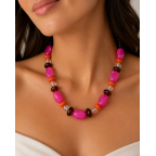 GOLD DIPPED BEADED NECKLACE - PINK 