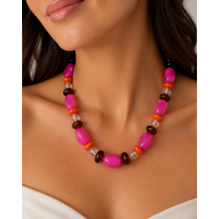 GOLD DIPPED BEADED NECKLACE - PINK 
