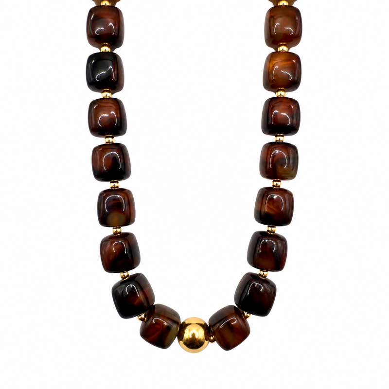 CHUNKY RESIN NECKLACE - BROWN 