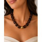 CHUNKY RESIN NECKLACE - BROWN 