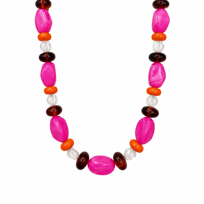 GOLD DIPPED BEADED NECKLACE - PINK 