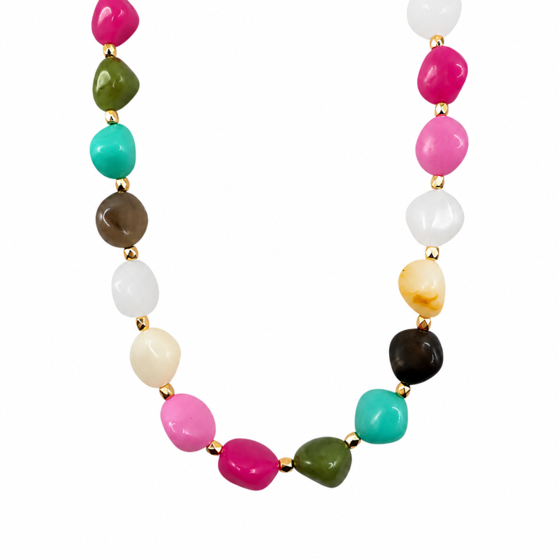 GOLD DIPPED BEADED NECKLACE - MULTI 