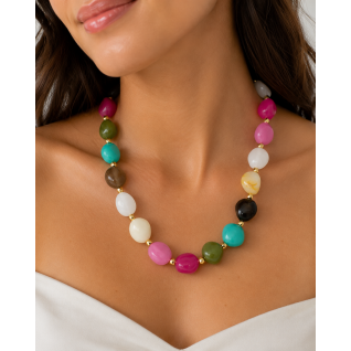 GOLD DIPPED BEADED NECKLACE - MULTI 