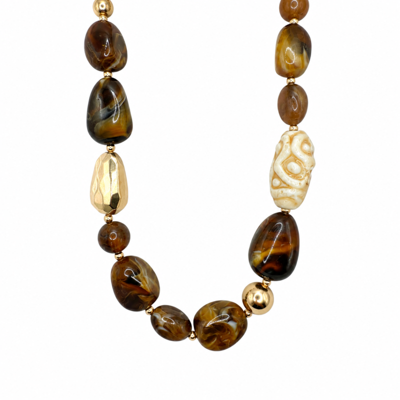 STONE BEADED NECKLACE - BROWN 