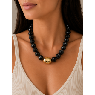 RESIN CHUNKY NECKLACE - BLACK 