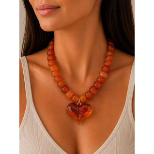 HEART RESIN NECKLACE - ORANGE 