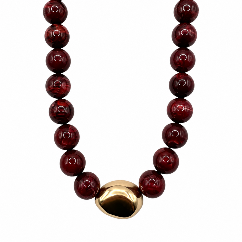 RESIN CHUNKY NECKLACE - BURGUNDY