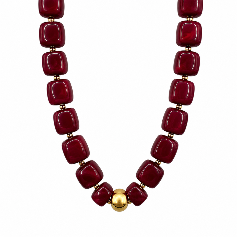 CHUNKY RESIN NECKLACE - RED 