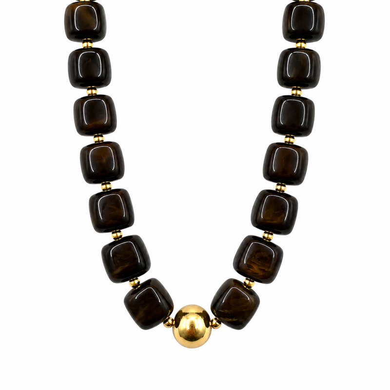 CHUNKY RESIN NECKLACE - DARK BROWN 