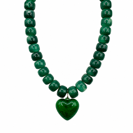 HEART RESIN NECKLACE - GREEN 