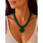 HEART RESIN NECKLACE - GREEN 