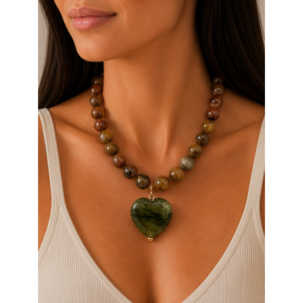 HEART RESIN NECKLACE - BROWN
