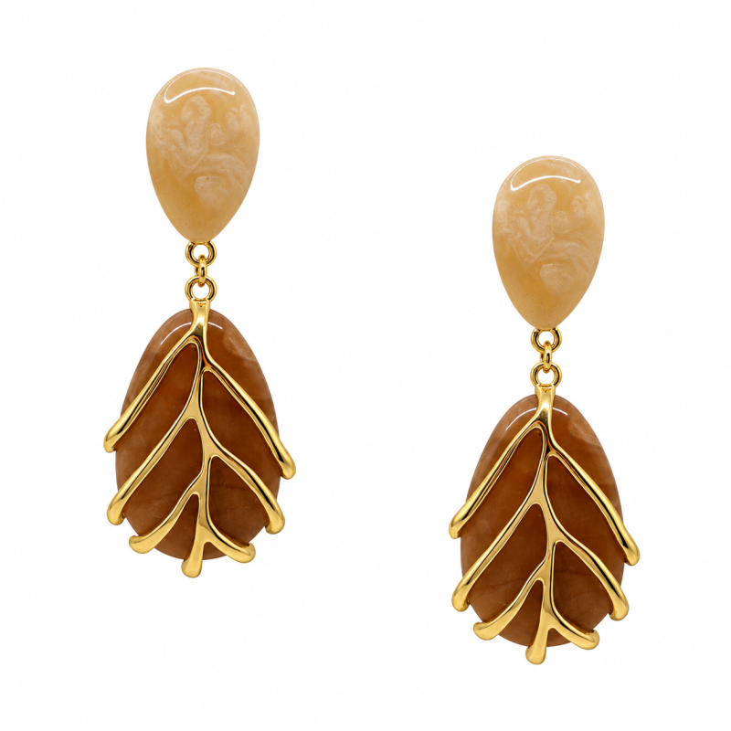 ACRYLIC DROP EARRINGS - BROWN 