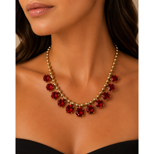 ROUND GEMSTONE NECKLACE - RED