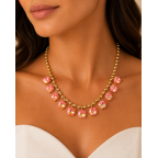 ROUND GEMSTONE NECKLACE - ROSE PEACH 