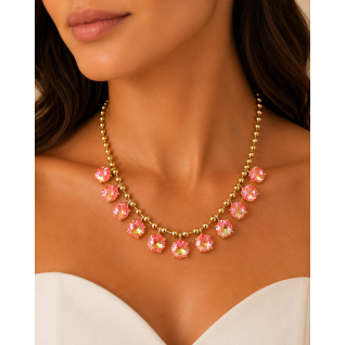 ROUND GEMSTONE NECKLACE - ROSE PEACH 