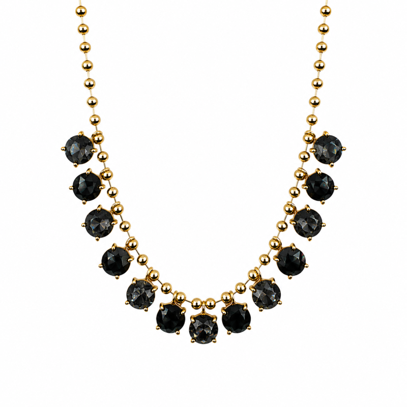 ROUND GEMSTONE NECKLACE - BLACK 