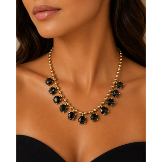 ROUND GEMSTONE NECKLACE - BLACK 