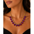 ROUND GEMSTONE NECKLACE - FUCHSIA AB 