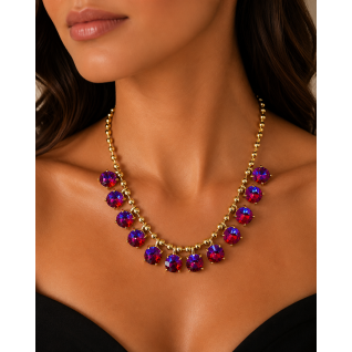ROUND GEMSTONE NECKLACE - FUCHSIA AB 