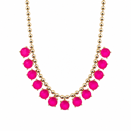ROUND GEMSTONE NECKLACE - FUCHSIA 