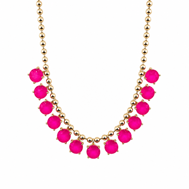 ROUND GEMSTONE NECKLACE - FUCHSIA 