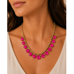 ROUND GEMSTONE NECKLACE - FUCHSIA 