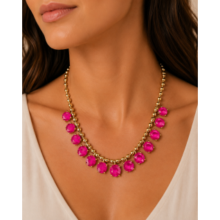 ROUND GEMSTONE NECKLACE - FUCHSIA 