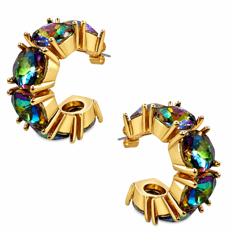 GOLD DIPPED GEMSTONE EARRINGS - MULTI 